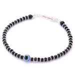 DHRUVS COLLECTION 925 Sterling Silver Evil Eye Nazariya With Black Crystals Bracelet for Girls & Women (6.25 Inches length + Adjustable)