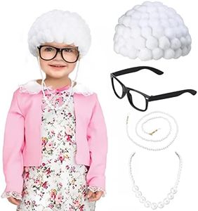 Keymall Kids Old Lady Costume Set Old Granny Wig Halloween100th Day Of School for Kids 3-8