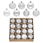 Valery Madelyn Fall Ornaments for Christmas Trees, 16ct White and Silver Shatterproof Christmas Tree Decorations, 2.36 Inches Luxury Hanging Ball Ornaments for Thanksgiving Autumn Harvest