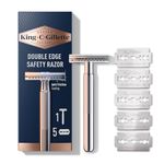 King C. Gillette Double Edge Safety Mens Razor Chrome Plated Handle with 5 Pack Platinum Coated Razor Refills