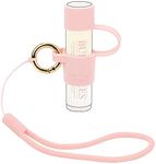 Desing Wish Silicone Lip Balm Holder with Cap Cover Portable Chapstick Holder Keychain Sleeve Lip Balm Key Chain with Key Ring and Wrist Strap Lanyard - Pink