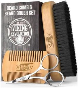 Viking Revolution Natural Boar Bristle Brush and Pear Wood Comb Set for Men - Dual Action Grooming for Beards and Mustaches with Velvet Travel Pouch