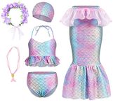 KumSoomliy Mermaid Swimming Costume Girls Mermaid Swimsuit for Kids Fish Scale Ruffled Swimwear Bathing Suit Surfing Swimming Princess Ariel Bikini Set for Beach Mermaid Swimwear 4-5 Y,Pink