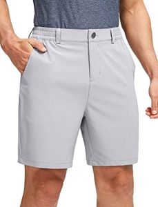 Soothfeel Men's Golf Shorts with 5 Pockets 7 Inch Stretch Lightweight Quick Dry Hiking Casual Work Dress Shorts for Men, Bright Grey, Medium