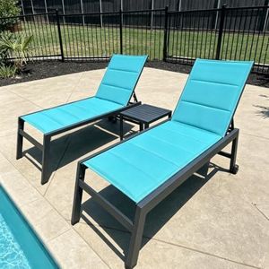 PURPLE LEAF Extra Large Outdoor Chaise Lounge 4 Pieces Aluminum Patio Lounge Chair with Wheels Reclining Chair for Patio Pool Beach Sunbathing Turquoise Blue Oversized Lounger