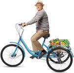 yoakaiax 7 Speed Adult Tricycle, 24 Inch 3 Wheel Bikes, Trike Bike for Adults with Removable Baskets, Cruiser Bike for Seniors Women Men Shopping Picnic Outdoor Sports Atrovirens