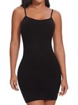 SHAPERIN Women Shapewear Dress Tummy Control Full Slips Spaghetti Strap Casual Bodycon Dress Full Body Shaper, Black, S