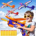 TEMI 3 Pack Large Flying Foam Airplanes Launcher Toys for Kids 3-8, 2 Flight Modes Foam Plane Glider Catapult with 10 Soft Foam Darts, Plane Glider Toys for Ages 5-12, Outdoor Toys for Boy Girl 3+