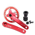 KOOZER Bicycle Crank Arm Set BCD 104 Road Mountain Bike Crankset with Bottom Bracket With 38T Single Chain Ring Chainrings (Red)