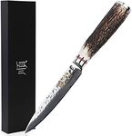 SUNLONG Utility Knife 5 inch Multi-purpose cutter - Japanese Hammered Damascus Natural Antlers Handle