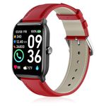 Lzwldan Leather Watch Bands Compatible with Woneligo/Fitpolo Smart Watch IDW13,Soft Genuine Leather Replacement Wristband for FITVII H56/TOOBUR/Tensky/ENOMIR/MILOUZ IDW19 Watch for Women Men