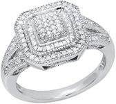 Dazzlingrock Collection Baguette & Round White Diamond Square Frame Cluster Style Wedding Ring for Women 1/3 CT (0.35 ctw, Color I-J, Clarity I2-I3) in 925 Sterling Silver, Size 7