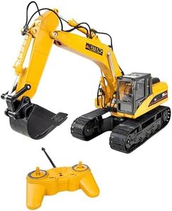 Sunnydaze Dig and Drive Remote Control Excavator Toy - 1:20 Scale Light-Up RC Construction Vehicle with Controller - Ages 8 and Up