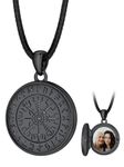 Personalized Engraved Picture Necklace Round Shaped Custom Photo Pendant Retro Viking Compass Lockets