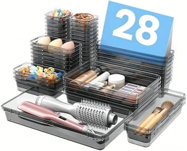A-LuGei 【Military Grade】 Drawer Organizer,【𝟱𝗦𝗶𝘇𝗲】 Makeup organizer,【Holds 177 Items】 Bathroom Organizers and Storage,Organization and Storage,Desk Drawer Organizer for Vanity【Clear Black】