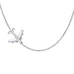 Airplane Sideways Choker Necklace S925 Sterling Silver Aircraft Jelwery Adjustable Chain 15+3 Inch for Women Lady, Best Gifts for Stewardess Flight Attendants (Choker), Sterling Silver