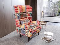 RECTART Wooden Wing Chair | Wingback Chair for Living Room one Seater Sofa | Luxury Rest Chair- 1 Seater High Density Foam, Seating and Home Decor Furniture (Marwadi Print)