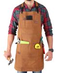 WHITEDUCK Heavy Duty 24 oz Canvas Apron for Men- Work Apron with 7 Pockets for Woodworkers, Mechanics, Blacksmith, Carpenter, Brown, One Size