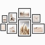 ArtbyHannah 8-Pack Black Frames for Gallery Wall with Neutral Pictures for Home Decor, Multi-Size 11x14 x1, 10x10 x1, 8x8 x1, 12x9.5 x2, 8x10 x1, 5x7 x2