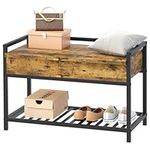 Dueatib Storage Bench，Entryway Shoe Rack Bench with Storage Box，Industrial Wooden Shoe Cabinet with Safety Hinge for Entryway,Closet,Hallway, Bedroom, Living Room,Rustic Brown