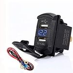 (4.8A Blue) - 4.8 Amps Dual USB Rocker Style Charger w/Blue Voltmeter for Boats, Polaris RZR 900, RZR 1000, Ranger, Mobile Home, RV, Can Am Spyders, Can Am Maverick, Can AM SxS, Golf Cart (4.8A Blue)