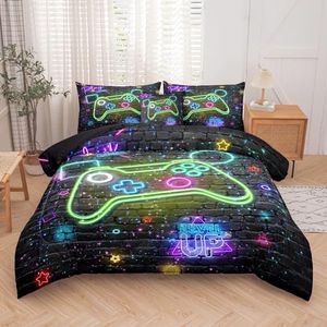 NINENINE Gaming Bedding Sets for Boys, 6PCS Queen Size Comforter Sets for Boys,Gamer Bedding Bed in A Bag Comforter Sheet Set(1Comforter,1Flat Sheet,1Fitted Sheet,1Cushion Cover,2Pillowcases)…