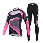 Womens Cycling Jersey Set Long Sleeve Padded Pants Full Zip Riding Wear