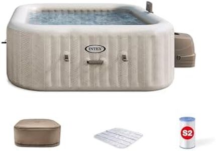 INTEX 28471EH 6 Person PureSpa Chevron Deluxe Outdoor Inflatable Portable Hot Tub, Includes Energy Efficient Spa Cover, Spa Control App, Saltwater System Ready, 77" x 77" x 28"