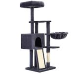 FEANDREA Cat Tree, 53.1-Inch Cat Tower for Indoor Cats, Multi-Level Cat Condo with Removable Washable Perch Cover, Cat Furniture with Scratching Post and Board, Basket, Cave, Smoky Gray PCT132G01