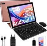 2024 Newest Tablet Android 14 Tablets with 128GB ROM+18GB RAM (4+14 Virtual), 1TB Expand 2 in 1 10.1 Tablet with Keyboard, Powerful Octa-Core, WiFi 6, BT5.0, 6000mAh, Widevine L1, Gold