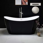 WOODBRIDGE 59" Acrylic Freestanding Bathtub Contemporary Soaking Black Tub with Brushed Nickel Overflow and Drain,BTA1816-B/N