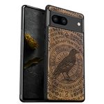 Carveit Wood Case for Pixel 8 Case [Natural Wood & Black Soft TPU] Shockproof Protective Cover Unique Wooden Case Compatible with Google Pixel 8 Case (The Haloed Crow-Walnut)