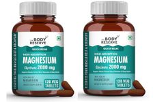 The Body Reserve Magnesium Glycinate Supplement 120 Veg Tablets, 2000mg Per Serving, High Absorption Chelated Form, helpful in Muscle & Nerve Relaxation, Better Sleep Quality for Men, Women, Pack of 2