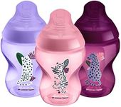 Tommee Tippee Closer to Nature Baby Bottles, Slow-Flow Breast-Like Teat with Anti-Colic Valve, 260ml, Pack of 3, Jungle Pinks