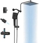 Letingoo High-Pressure Handheld Shower Head with 8-Inch Face - Adjustable Height & Angle - Includes 78.7" Stainless Steel Hose,Shower Arm,Adhesive Bracket - Perfect for Homes,Hotels & Rentals​(Black)