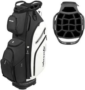 wosofe Golf Cart Bag Men Women Blue White Black Green Multiple 10 Pockets 14-Way Dividers Adjustable Strap Lightweight Cooler Pouch Handles Rain Cover (Black/White)