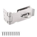 Door Padlock Hasp Heavy Duty Stainless Steel Padlock Hasp and Staple Security 4 Inch Padlock Hinge Latch Shed Lock Hasp Door Clasp Silver Gate Lock Latch for Internal External Door Cupboard Cabinet