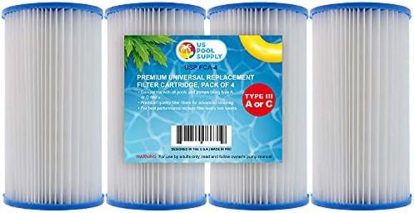 U.S. Pool Supply 4 Pack of Universal Replacement Filter Cartridges, Type A or C - Compatible with Above Ground Swimming Pool Pumps Using Type A or C Filters - Provides Premium Clean Water Filtration