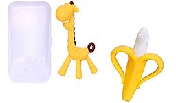 The Cheeky Kidzz Soft Bristle Baby Banana Teething Shaped Silicone Toothbrush Teether Bendable With Baby Giraffe Soother Teether Toy BPA-Free For Babies/Toddlers/Newborns(YELLOW)