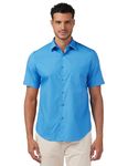 Van Heusen Men's Short Sleeve Dress Shirt Regular Fit Poplin Solid, Pacifico, 18.5" Neck