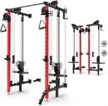 Roygym Folding Squat Rack, Wall Mounted Power Rack with Dual Independent Pulley System, Multi-Function Power Cage with 5 Adjustable Function Modes, Power Rack Trainer for Space Saving Home Gym