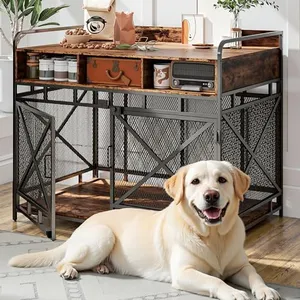 Fulhope Dog Crate Furniture,Wooden Dog Crate End Table,43 Inch Dog Kennel with Drawers,Heavy Duty Dog Crate,Decorative Pet Crate Dog Cage for Indoor 43.3" L x 27.6" W x 35.7" H (Rustic Brown)