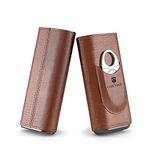 GUSTAVE® Leather Cigar Case with Cedar Wood Lining Travel Cigars Case and Stainless Steel Cigar Cutter, Cigar Gift Set for Man Holds Up to 3 Cigars, Cigars Not Included (Brown)