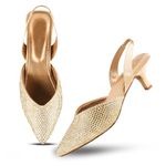 FROH FEET Women's Attractive Design Spool Heel Mules Sandal with Pointed Toe & Back Strap - Comfort Sole for Women/Girls