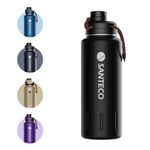 SANTECO Insulated Water Bottles 32 oz, Stainless Steel Bottle with Lanyard & Wide Mouth Spout Lid, Leak Proof, Double Wall Vacuum Water Bottle, Keep Drinks Hot & Cold for Hiking Camping