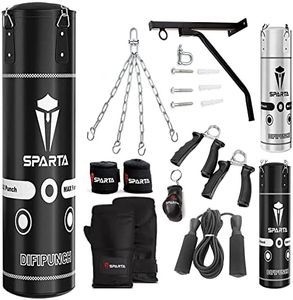 Punch Bag Boxing Training, Filled 5ft 4ft Heavy Duty set, Wall Bracket Punching Gloves Steel Chain, Kickboxing MMA Grappling Muay Thai Karate BJJ, Adult Home Gym Fitness (4FT)