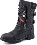 STQ Women's Combat Boots High Lace up Military Mid Calf Credit Card Knife Money Wallet Pocket Boots Black 7