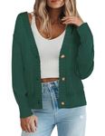 Zeagoo Cardigans for Women UK Lightweight Jackets Chunky Open Front Short Bolero Long Sleeve Button Down Crochet Shrugs V Neck Outwear Coat Tops for Weddings Evening Partys Causual Freizeit Green M