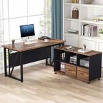 Tekavo L-Shaped Executive Desk For Office With Rustic Brown And Black Finish, Featuring Box Storage And Full-Covered Storage| Director Table | Boss Cabin Desk/Diy - Engineered Wood