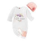 PythJooh Newborn Baby Girl One-Piece Little Sister Onesie Romper Bodysuit Infants Floral Overall Sleepsuit with Floral Hat Outfits for 0-12Months